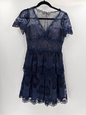 marchesa notte blue lace dress Navy Lace Bib Dress by Marchesa Notte